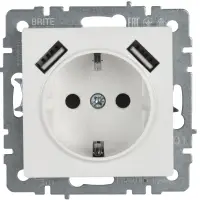 BRITE Розетка с заземлением с защитными шторками 16А с USB A+A 2,1А РЮш10-1-БрБ белый