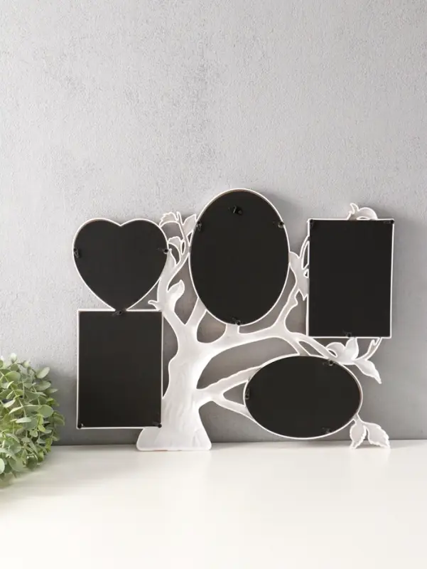 Фоторамка пластик на 5 фото 10х15, 13х13, 13х18 "Старое дерево" белая с золотом 46,5х37,5 см   10962