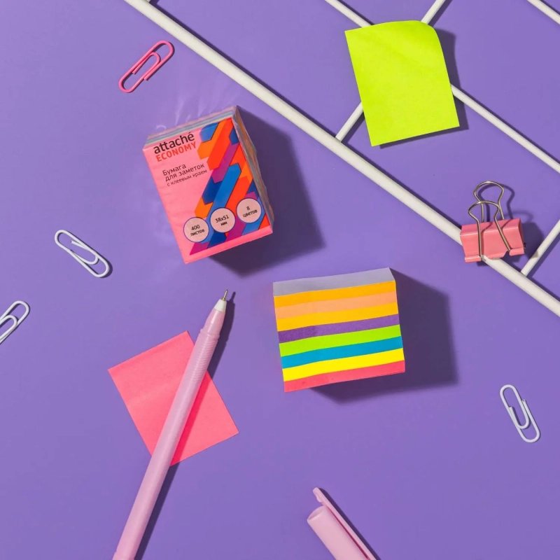 Стикеры  с клеев.краем 38x51 мм, 400 лист, 8 неоновых цв