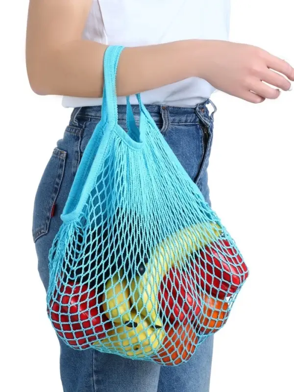 Сумка-авоська плетёная, клетка 1.5 см, бирюзовая