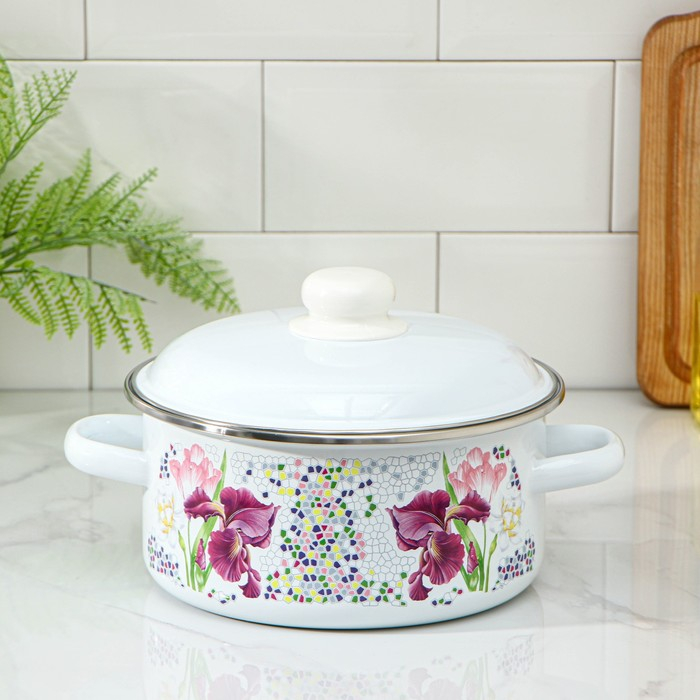 Кастрюля эмалированная «Мозаика», 3 л, индукция, цвет белый