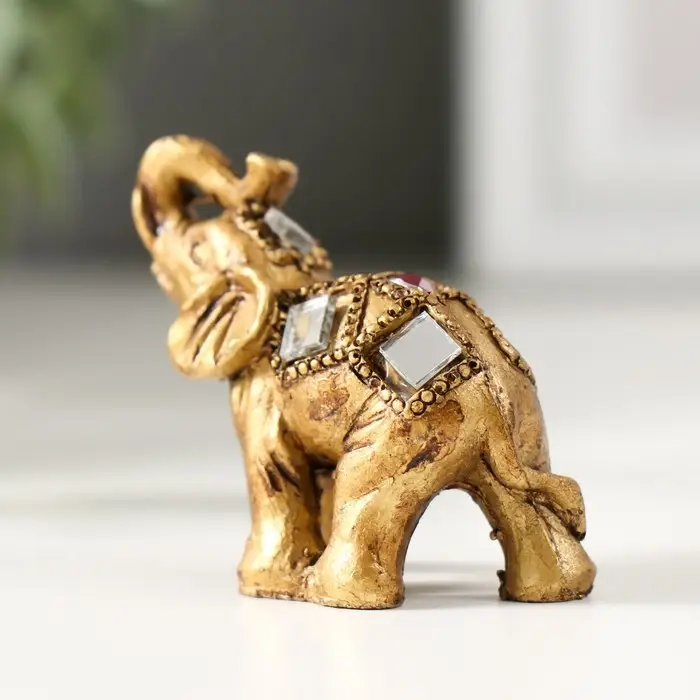 Сувенир полистоун "Маленький слон с мозаикой зеркальной и рубином на попоне" 3,8х3,5х1,8 см   544919