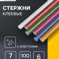 Клеевые стержни ТУНДРА, 7&times;100 мм, разноцветные с блестками, 6 шт.