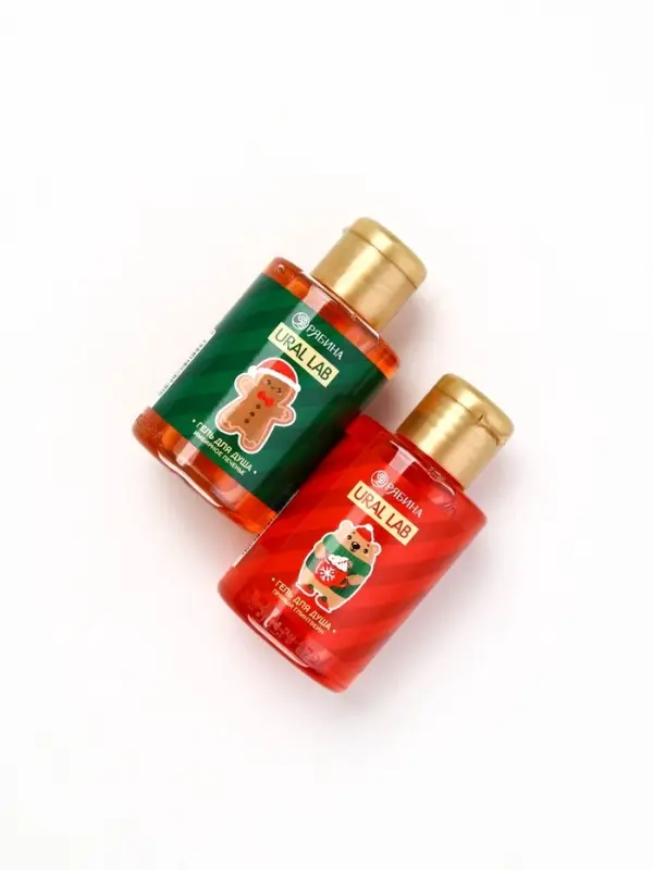 Новогодний подарочный набор косметики Happy new year: гель для душа 2 шт х 100 мл, мочалка для тела, URAL LAB Новогодний подарочный набор косметики Happy new year: гель для душа 2 шт х 100 мл, мочалка для тела, URAL LAB