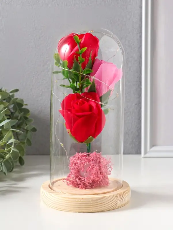 Фигурка световая колба RISALUX &laquo;Три розы&raquo;, LED - ночник, от батареек, 3&times;ААА 11&times;11&times;21.5 см
