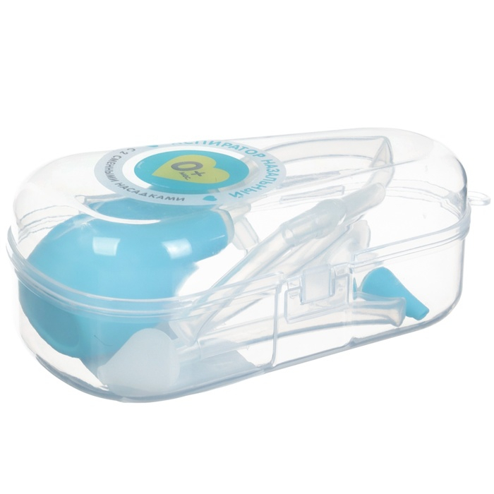 Детский назальный аспиратор с 2-мя сменными насадками, в контейнере, цвет голубой Детский назальный аспиратор с 2-мя сменными насадками, в контейнере, цвет голубой