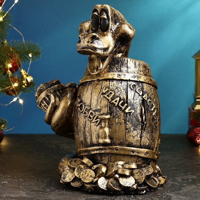 Копилка Копилка "Удав в бочке" черное золото, 18х23х20см