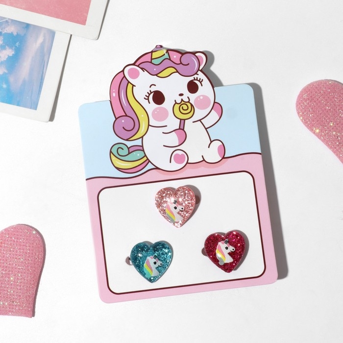 Набор колец детских (3 шт.) «Выбражулька», единороги, цветной Набор колец детских (3 шт.) «Выбражулька», единороги, цветной