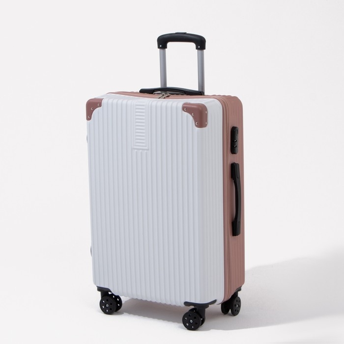 Чемодан большой 85 л (L), отдел на молнии, кодовый замок, цвет белый/розовый Чемодан большой 85 л (L), отдел на молнии, кодовый замок, цвет белый/розовый