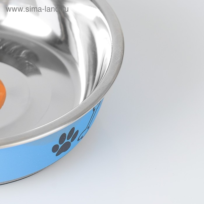 Миска округлая с нескользящим основанием и принтом, 450 мл, голубая Миска округлая с нескользящим основанием и принтом, 450 мл, голубая