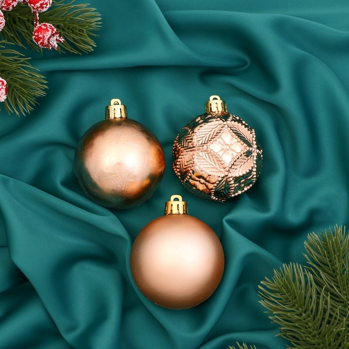 Набор шаров пластик d-6 см, 3 шт Набор шаров пластик d-6 см, 3 шт "Северное сияние" блеск, золото