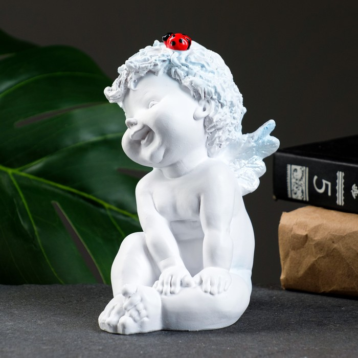 Фигура "Ангелочек с божьей коровкой" белый 8,5х10х14см