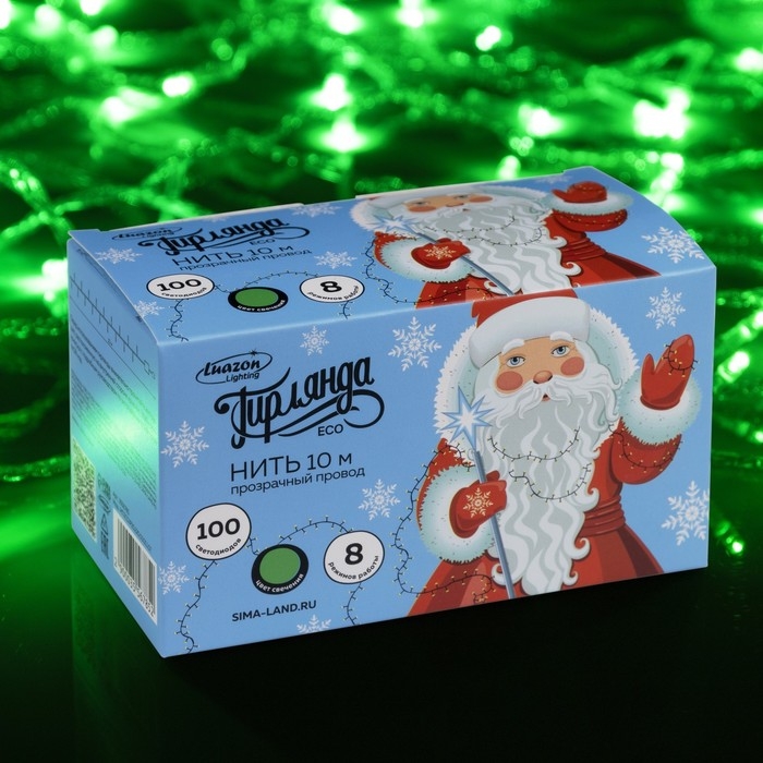 Гирлянда «Нить» 10 м, IP20, прозрачная нить, 100 LED, свечение зелёное, 8 режимов, 220 В Гирлянда «Нить» 10 м, IP20, прозрачная нить, 100 LED, свечение зелёное, 8 режимов, 220 В