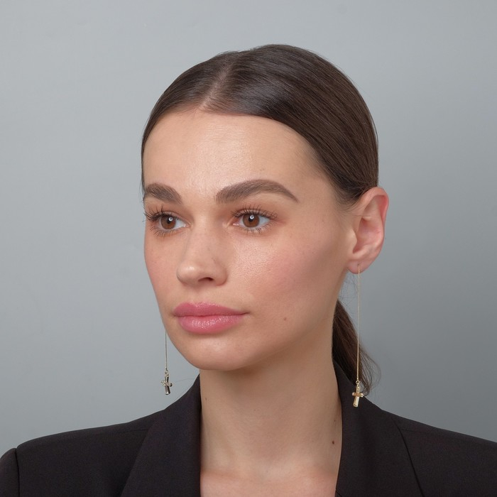 Серьги висячие со стразами «Крестик» на цепочке, цвет белый в золоте, 10,3 см Серьги висячие со стразами «Крестик» на цепочке, цвет белый в золоте, 10,3 см