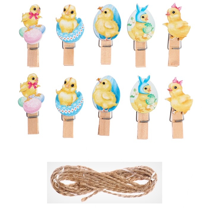 Прищепки декоративные «Цыплята» набор 10 шт., 1.5 × 12 × 14 см Прищепки декоративные «Цыплята» набор 10 шт., 1.5 × 12 × 14 см