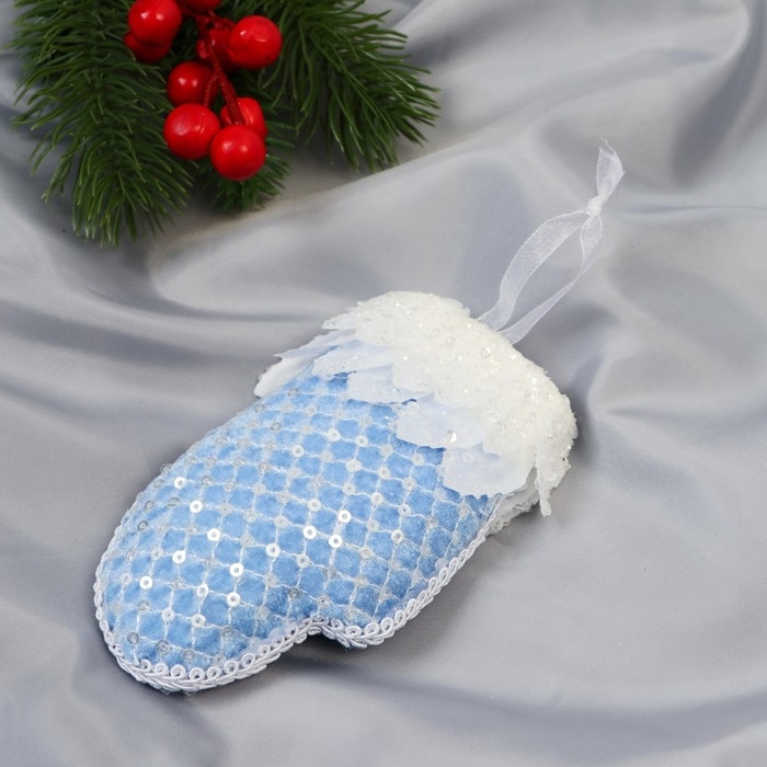 Украшение ёлочное Украшение ёлочное "Рукавица элит" 7х12 см, бело-голубой