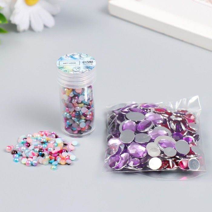 Декор Декор "Полубусины и стразы. Градиент разноцветный" d=4 мм 10г 200 шт 5х2,5 см МИКС