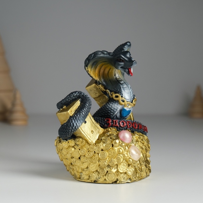 Копилка полистоун Копилка полистоун "Змея тёмная на монетах" 8,3х6,3х10,2 см