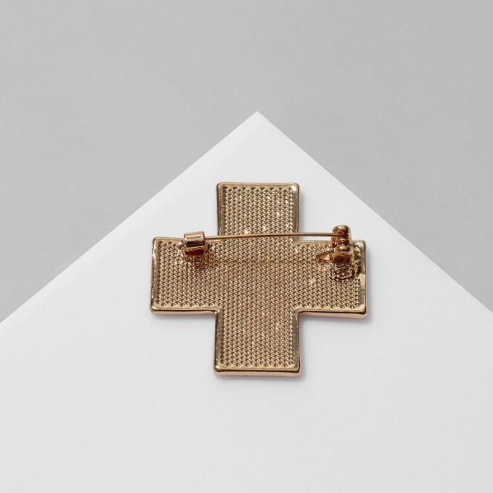 Брошь «Медицина» крест, цвет красный в золоте Брошь «Медицина» крест, цвет красный в золоте