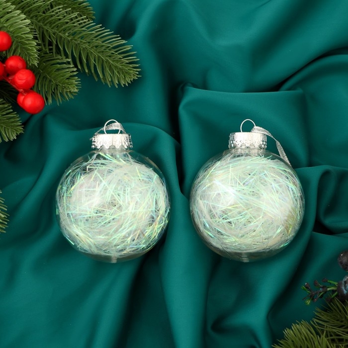 Набор шаров пластик d-8 см, 2 шт Набор шаров пластик d-8 см, 2 шт "Сияние" перламутр