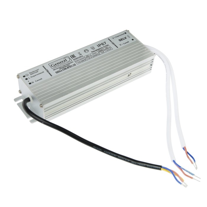 Блок питания General для светодиодной ленты 12 В, 150 Вт, IP67 Блок питания General для светодиодной ленты 12 В, 150 Вт, IP67