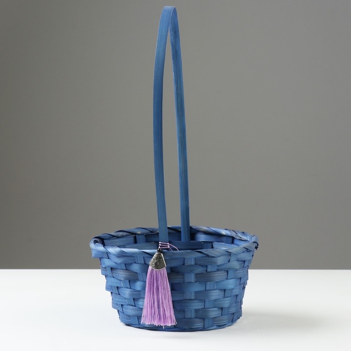Корзина плетеная, D19 х 9 х 32 см, синяя, бамбук Корзина плетеная, D19 х 9 х 32 см, синяя, бамбук