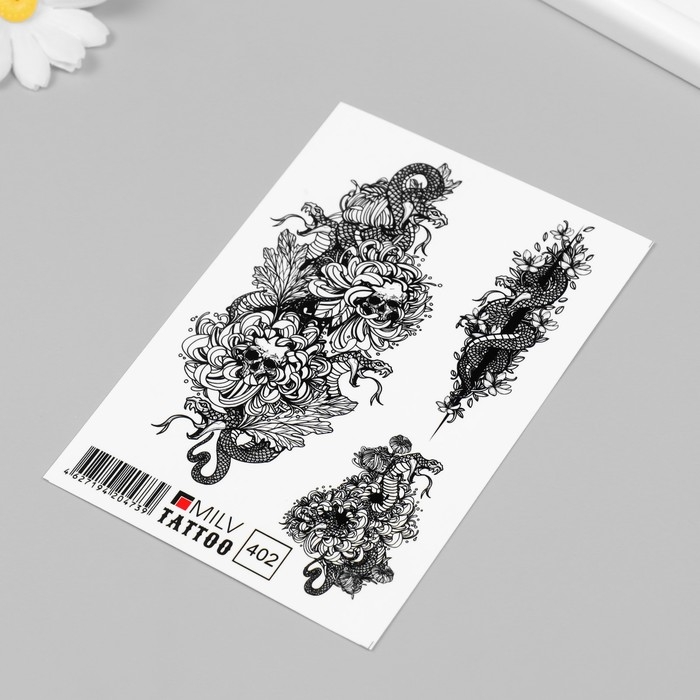 Новогодня татуировка на тело Новогодня татуировка на тело "Черепа и змеи" 10х15 см