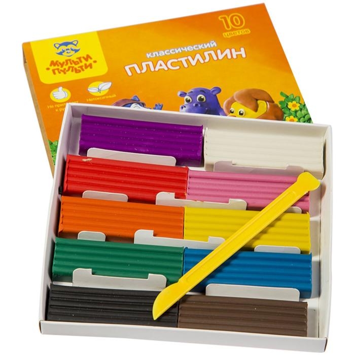 Пластилин 10 цветов  Пластилин 10 цветов "Мульти-пульти", "Приключения Енота", стек, картонная упаковка, 200 г