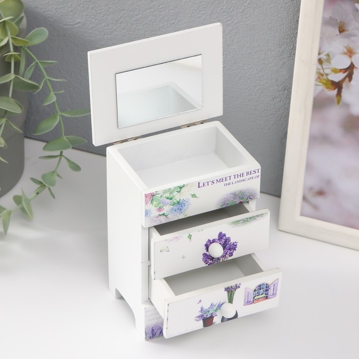 Шкатулка дерево 3 ящика  Шкатулка дерево 3 ящика "Ваза с лавандой" 6,5х9х12 см