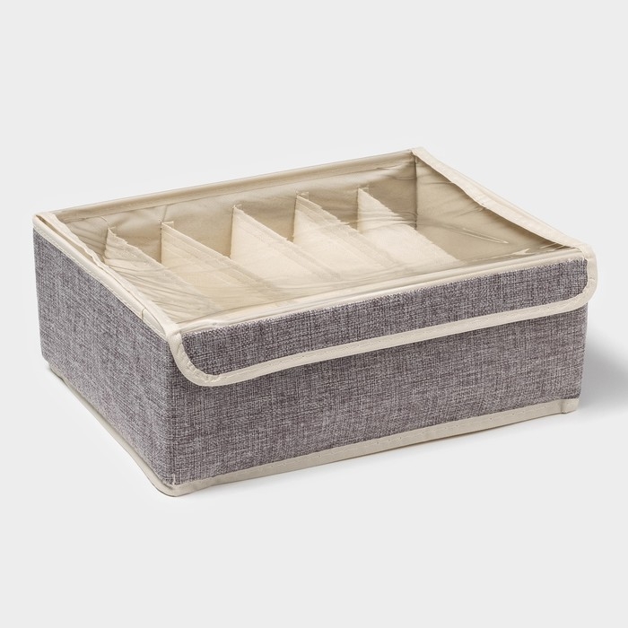 Органайзер для хранения белья Доляна «Тео», 6 ячеек, с прозрачной крышкой, 32×23×12 см, цвет серый Органайзер для хранения белья Доляна «Тео», 6 ячеек, с прозрачной крышкой, 32×23×12 см, цвет серый