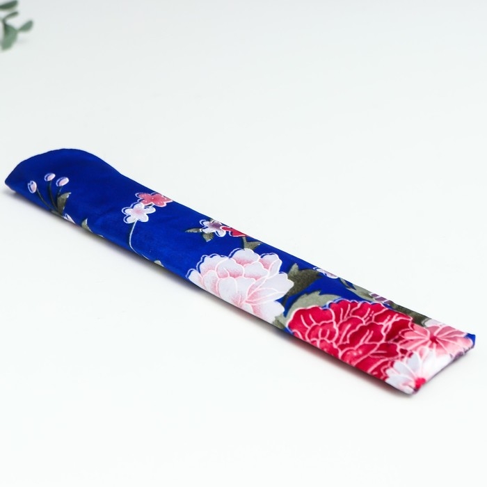 Веер бамбук, текстиль h=21 см  Веер бамбук, текстиль h=21 см "Цветы" с чехлом, синий