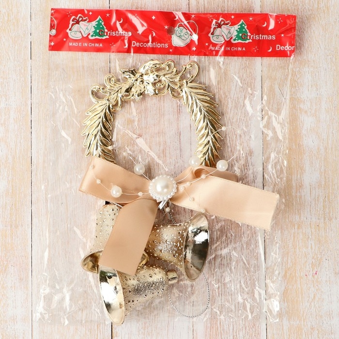 Украшение новогоднее  Украшение новогоднее "Уютная сказка" узорный шар бант макси, 9х23 см, золото