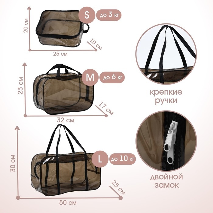 Набор сумок в роддом, 3 шт., цвет прозрачный/черный, M&B Набор сумок в роддом, 3 шт., цвет прозрачный/черный, M&B