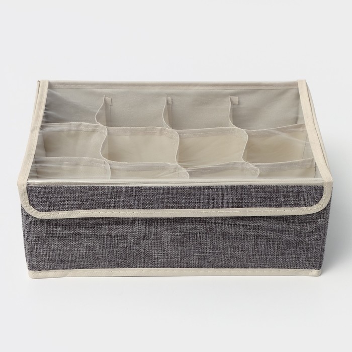 Органайзер для хранения белья Доляна «Тео», 12 ячеек, с прозрачной крышкой, 32×23×12 см, цвет серый Органайзер для хранения белья Доляна «Тео», 12 ячеек, с прозрачной крышкой, 32×23×12 см, цвет серый