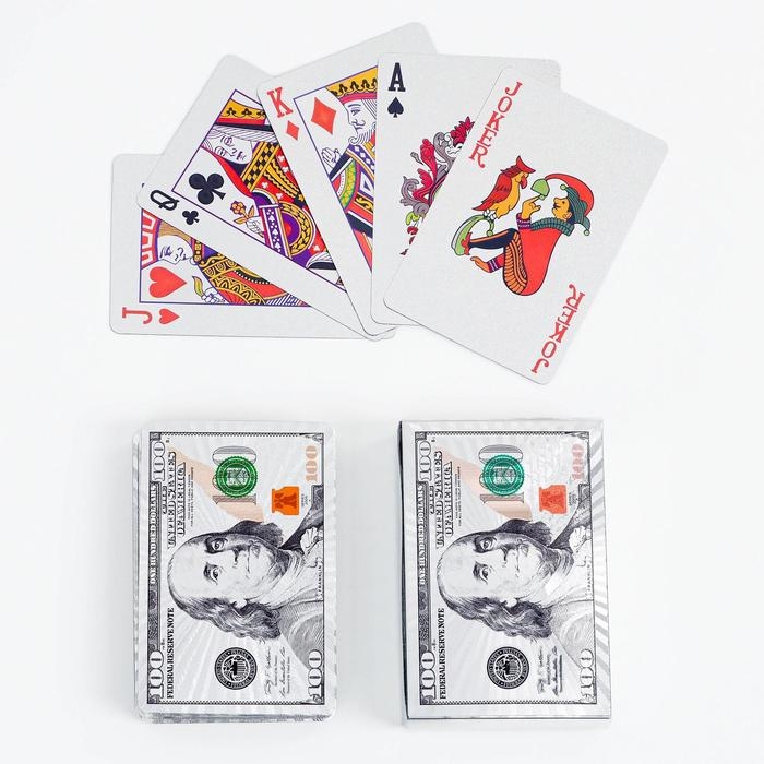 Карты игральные пластиковые  Карты игральные пластиковые "100 $", 55 шт, 9 х 6 см