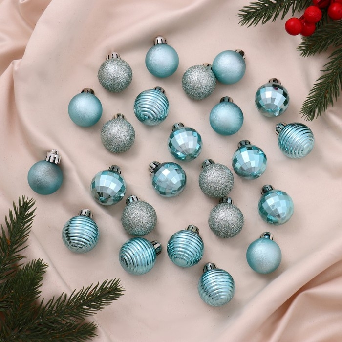 Набор шаров пластик d-3 см, 24 шт Набор шаров пластик d-3 см, 24 шт "Диско ассорти" зелёный