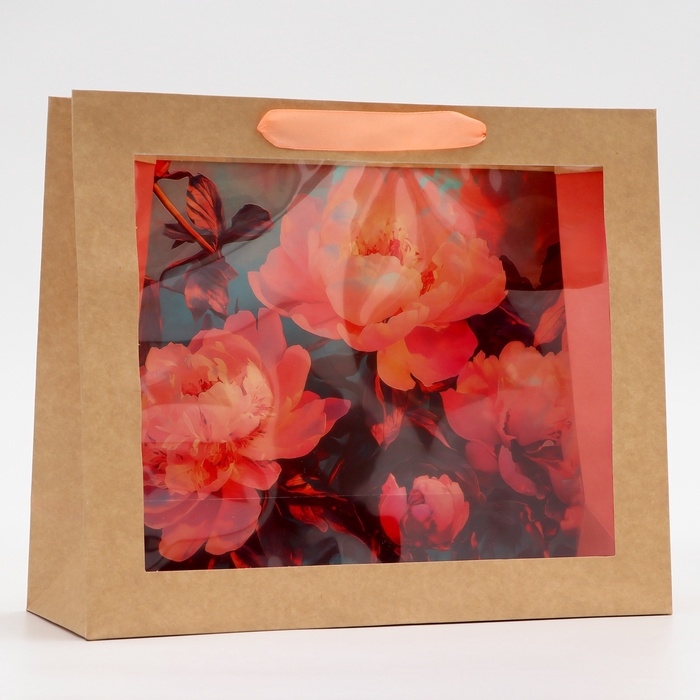 Пакет с PVC окном,  Пакет с PVC окном, "Пионы", 31 х 11 х 26 см