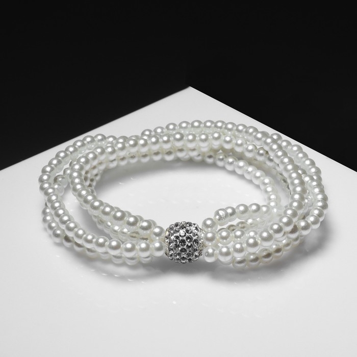 Браслет жемчуг «Шамбала», 5 нитей, бусины 4, цвет белый Браслет жемчуг «Шамбала», 5 нитей, бусины 4, цвет белый