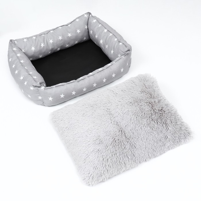 Лежанка   Лежанка  "Пухлик", с мехом, 58 х 46 х 16 см, серая со звёздами