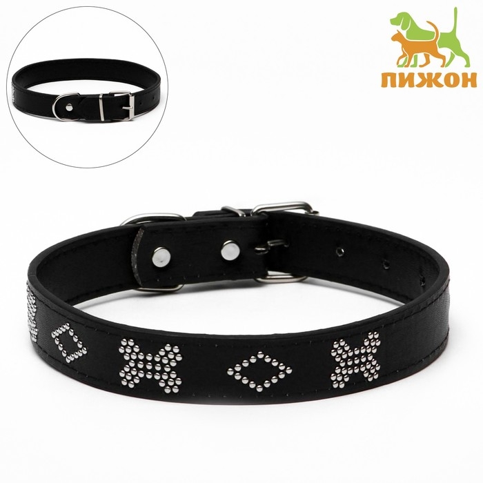 Ошейник Ошейник "Косточки" морозостойкий украшенный, 52 х 2,5 см, ОШ 37-47 см, чёрный