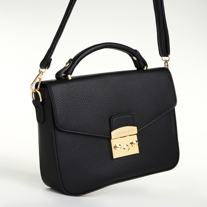 Сумка женская на клапане, TEXTURA, маленький размер, цвет чёрный Сумка женская на клапане, TEXTURA, маленький размер, цвет чёрный