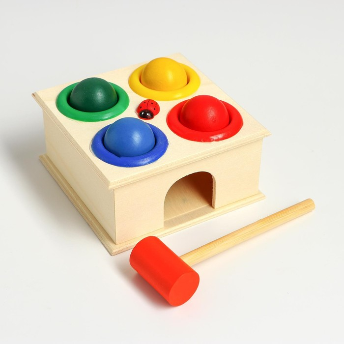 Стучалка квадратная  Стучалка квадратная "Божья коровка" 4 шарика: 3 см, молоточек