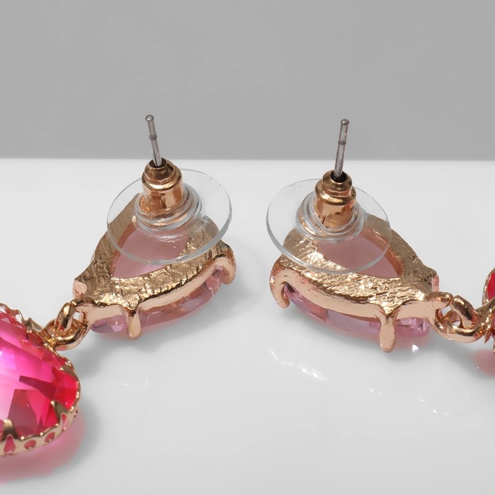 Серьги со стразами «Клео» сердце, цвет розовый в золоте Серьги со стразами «Клео» сердце, цвет розовый в золоте