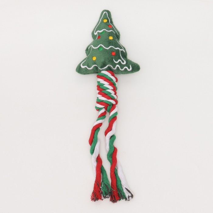 Игрушка пищащая, мягкая для собак Игрушка пищащая, мягкая для собак "Ёлка" с канатом, 32 см