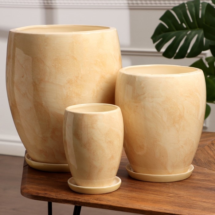 Набор горшков 3 шт. Набор горшков 3 шт. "Весна" бежевые 15 л/ 5,5 л/ 1,5 л