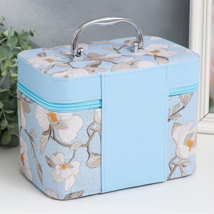 Шкатулка кожзам с зеркалом  Шкатулка кожзам с зеркалом "Цветы. Голубой" набор 3 шт 18х10х12,5 21х13х15,5 23х15х18,5 см