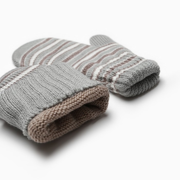 Варежки для мальчика двойные, серый с коричневым, размер 14 Варежки для мальчика двойные, серый с коричневым, размер 14