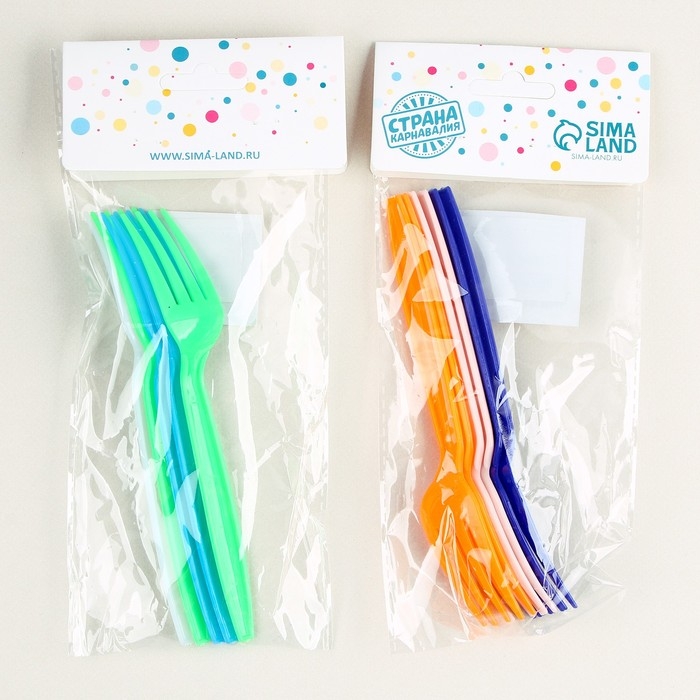 Вилки пластиковые, 6 шт., цвета МИКС Вилки пластиковые, 6 шт., цвета МИКС