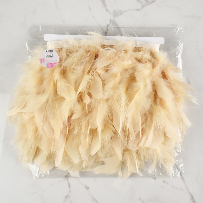 Тесьма с перьями индюка, 13-17 см, 5 ± 0,5 м, цвет сливочный Тесьма с перьями индюка, 13-17 см, 5 ± 0,5 м, цвет сливочный