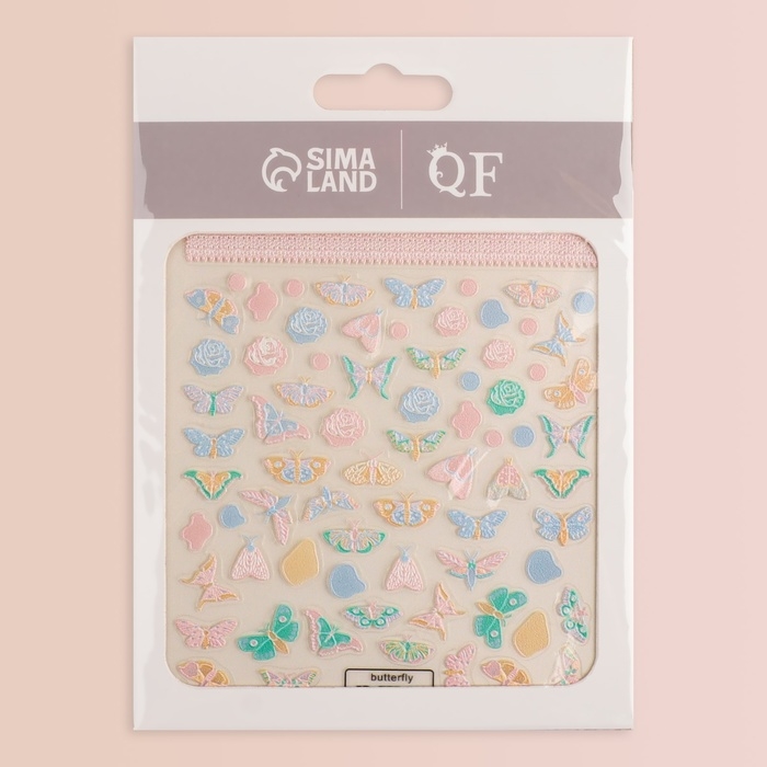 Наклейки для ногтей «Бабочки и цветы», объёмные, разноцветные Наклейки для ногтей «Бабочки и цветы», объёмные, разноцветные